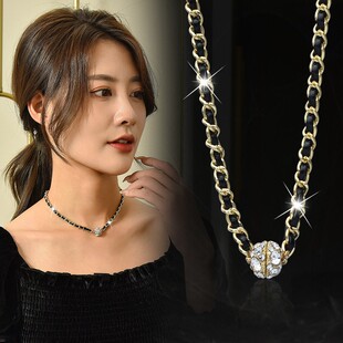 厂家直销闪钻球磁铁编织绳子项链女韩版圆球吊坠锁骨链潮脖子挂饰