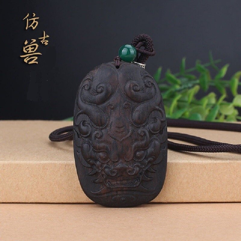 男女黑檀木瑞兽棉麻绳项链毛衣链