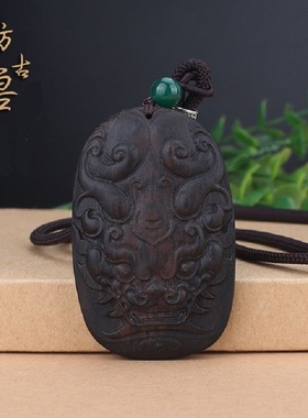 男女黑檀木瑞兽棉麻绳项链毛衣链