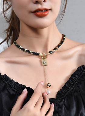 钛钢马鞭链女款Y字珍珠项链颈链