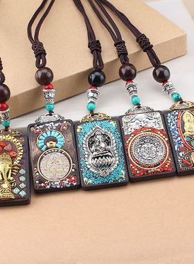 民族风黑檀木象神棉麻绳子毛衣链