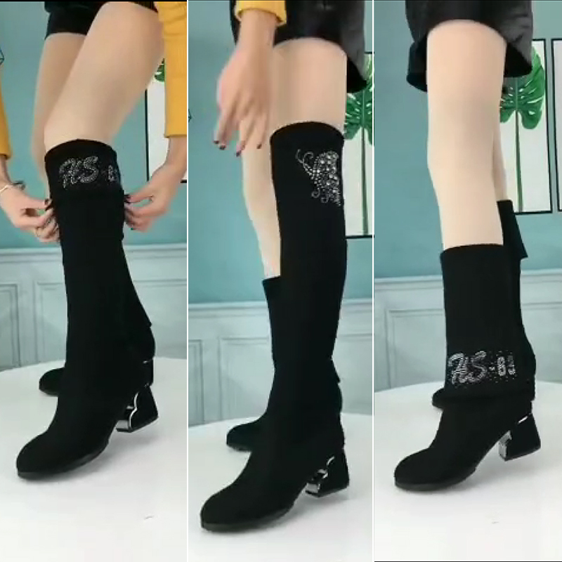网红不掉筒弹力布女款厘米过膝靴
