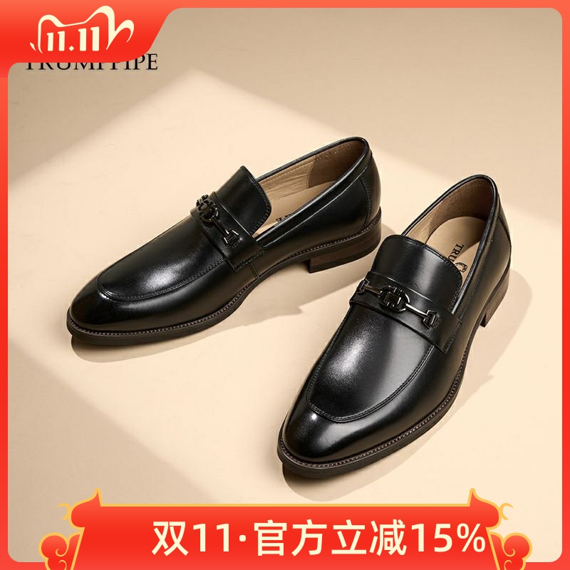 名人烟斗头层牛皮春秋新款商务休闲一脚蹬男鞋真皮乐福鞋欧版皮鞋