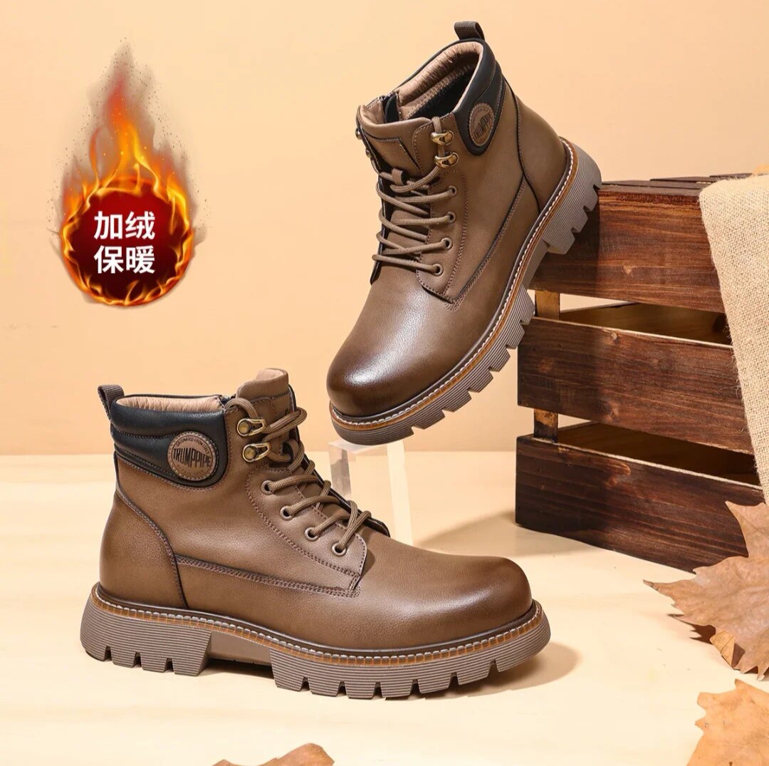 名人烟斗2023冬季新款加绒加厚马丁靴男士厚底机车靴保暖男靴棉靴