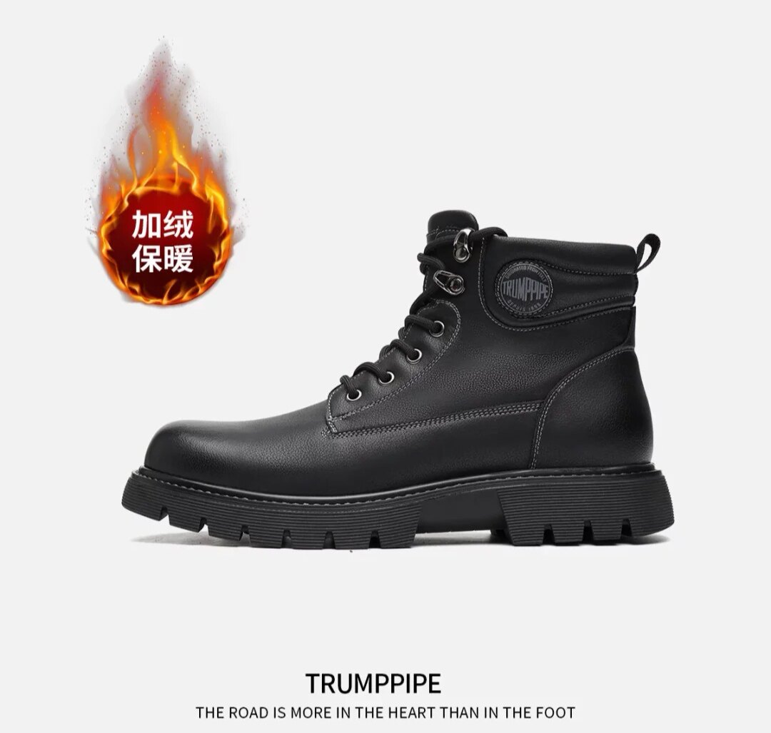 名人烟斗2023冬季新款加绒加厚马丁靴男士厚底机车靴保暖男靴棉靴