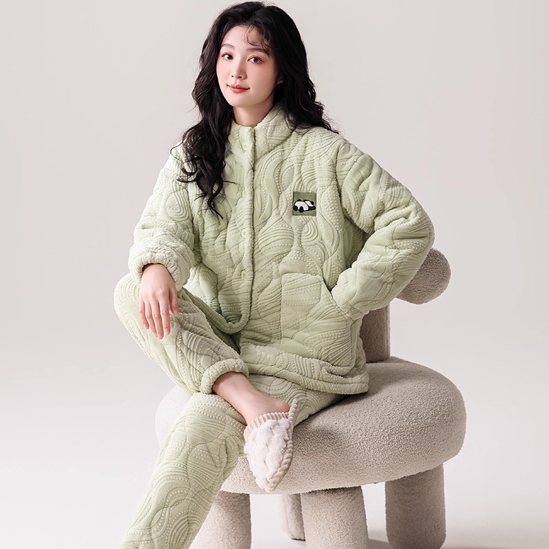 三层加厚保暖加绒立领可外穿睡衣