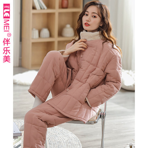 珊瑚绒保暖睡衣夹棉女大码