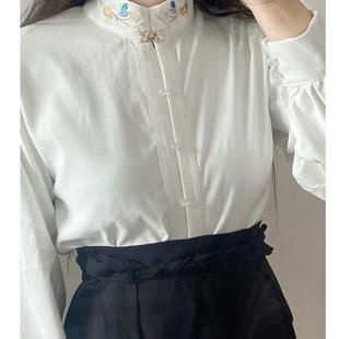 复古小众刺绣打底衫国风秋冬搭配马面裙长袖修身立领小衫上衣女士