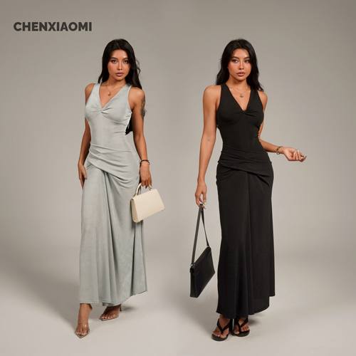 【蜜蜜家】海盐天空 欧美辣妹气质性感纯欲修身连衣裙长裙25/Y659