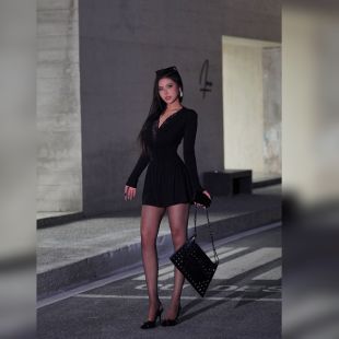 蜜蜜家 浪漫迷离 短裙 ZA036 欧美辣妹V领蕾丝长袖