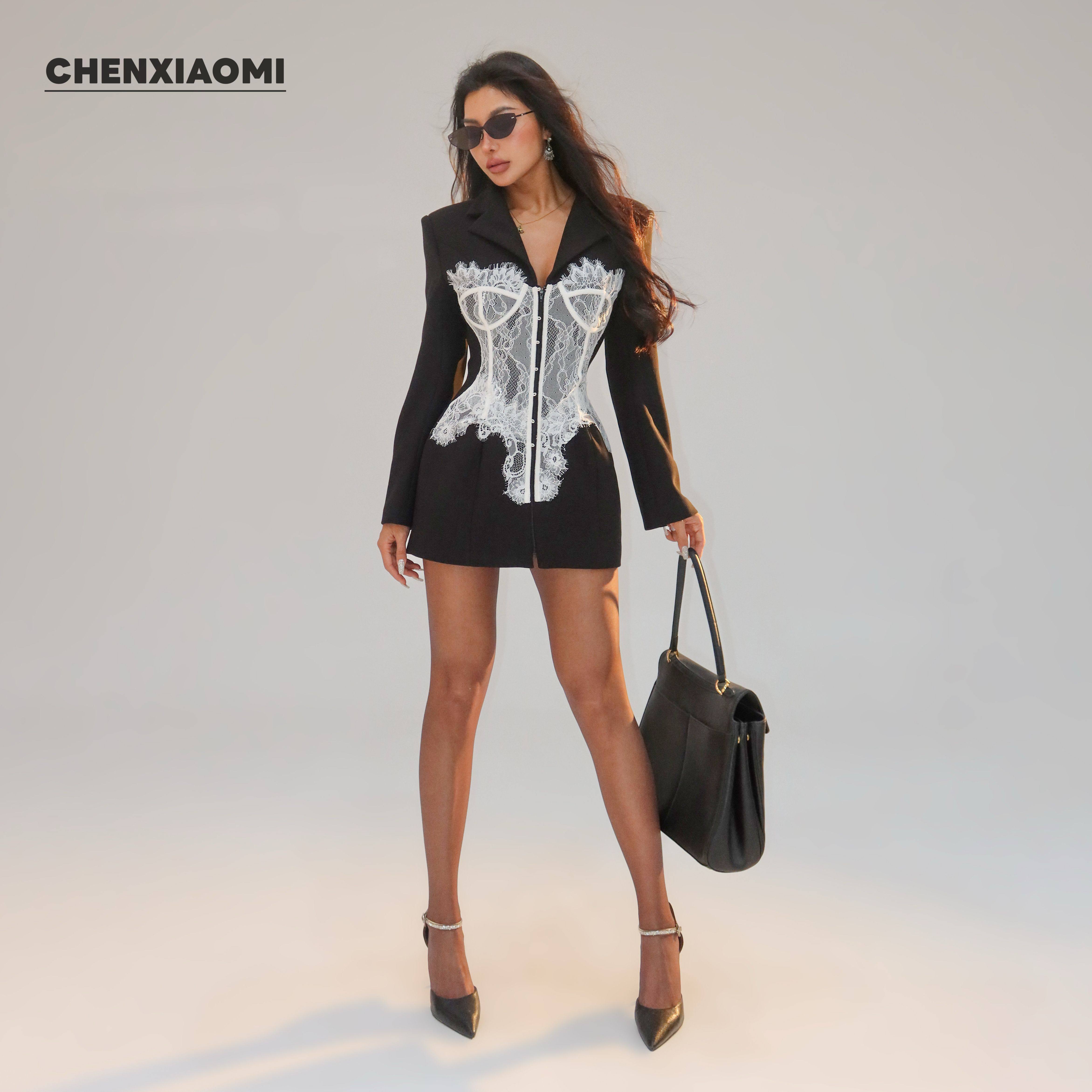 【蜜蜜家】宫廷哥特撞白胸衣蕾丝带垫肩拉链西装裙/外套 25/T102