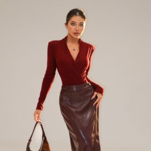 蜜蜜家 玫瑰乳茶 抓绒带垫肩连体衣 Z667 欧美辣妹气质修身