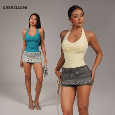 【蜜蜜家】满庭薄荷 欧美辣妹性感纯欲带可拆胸垫挂脖上衣25/Z606