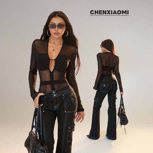 【蜜蜜家】遇见神 欧美辣妹性感纯欲带可拆胸垫网纱连体衣25/Z645