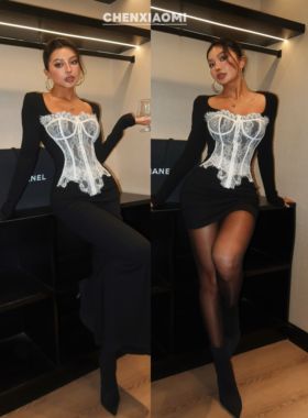 【蜜蜜家】欧美哥特宫廷撞白胸衣蕾丝连衣裙短裙/长裙ZA098/ZA114