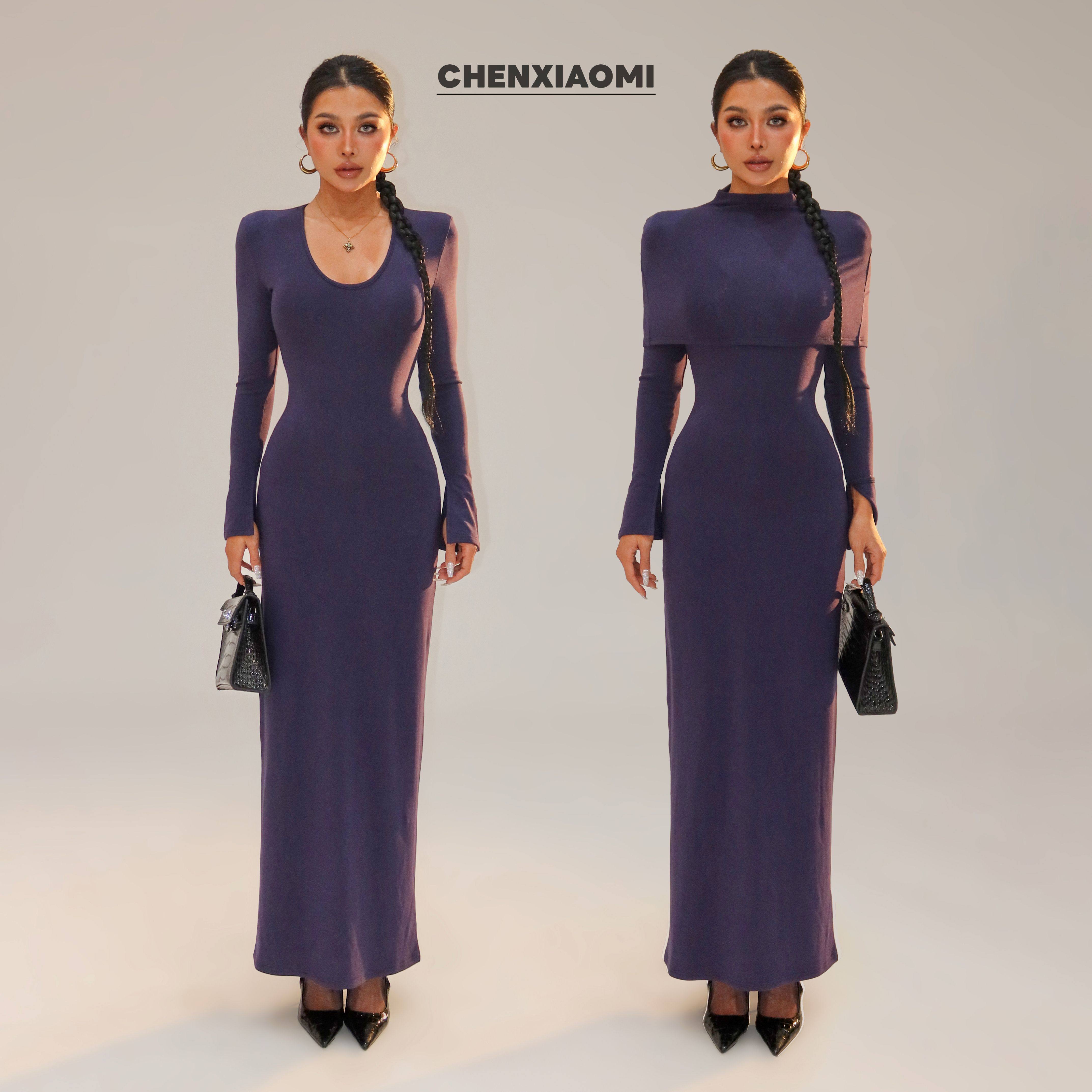 【蜜蜜家】抓毛U领长袖连衣裙长裙+半高领罩衫两件套25/Y814+Z705