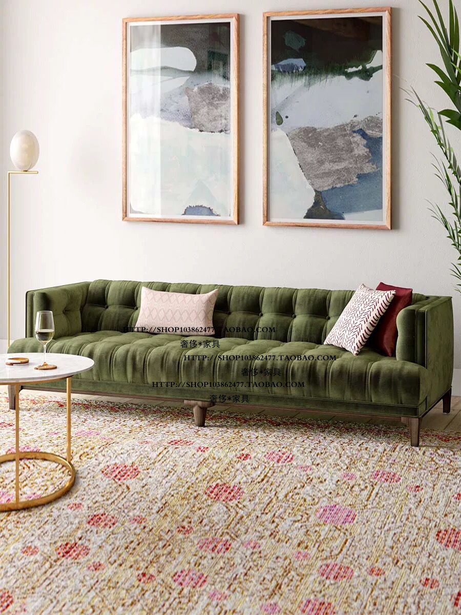 北欧比利时美式乡村实木纽扣布艺双人三人位沙发别墅客厅组合家具