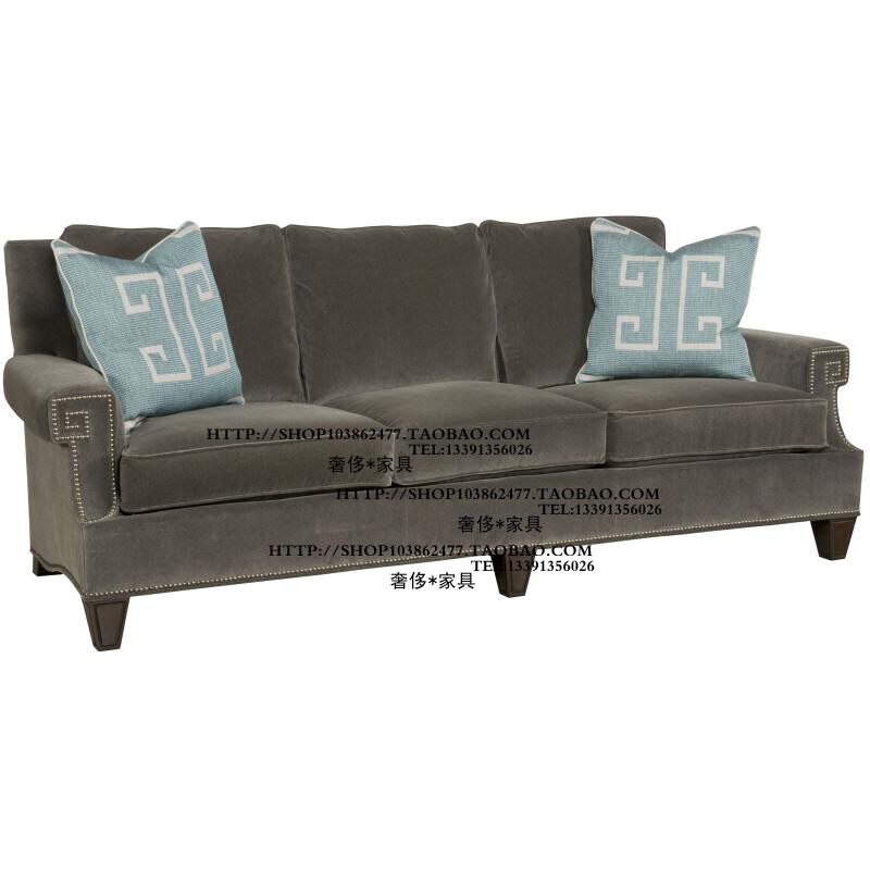 北欧简约美式乡村铆钉实木布艺双人三人位沙发客厅别墅组合家具