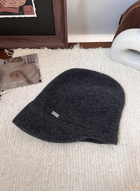 100%羊毛针织帽子女秋冬日杂风复古慵懒文艺气质灰色不规则渔夫帽