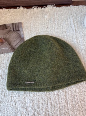 古早气质苔藓绿色羊毛针织帽女秋冬ins网红复古百搭文艺套头冷帽