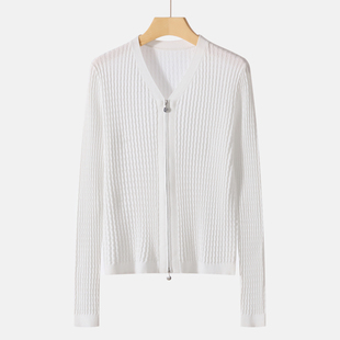 天丝V领三宅气泡双拉链开衫 792