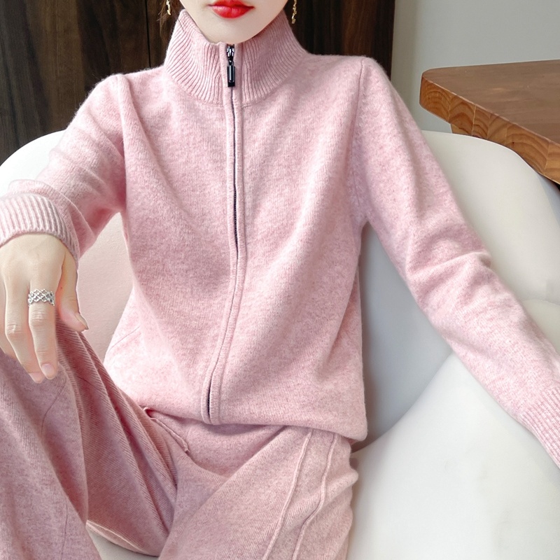 【巴素兰·丝光羊毛】M家同款立领拉立领格雷系套装