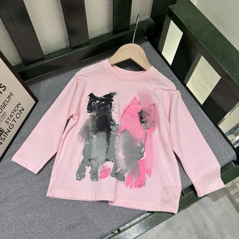 现货童装定制春季新款女童潮范卡通圆领长袖T恤时尚休闲运动上衣