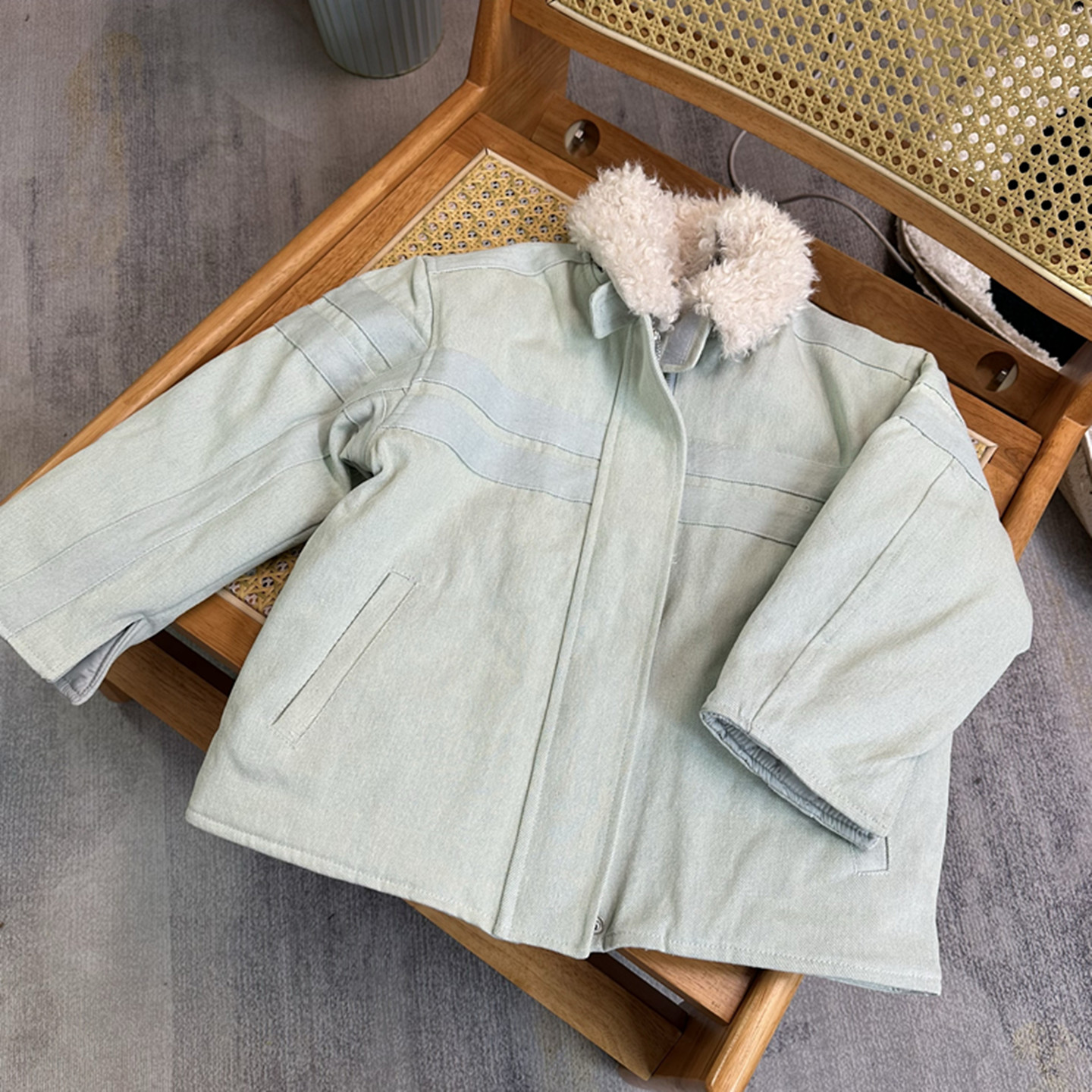 冬女羊羔毛翻领牛仔外套保暖棉衣