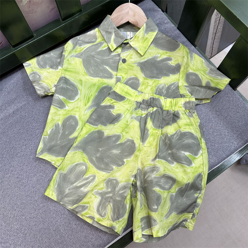 夏男女翻领印花衬衫短裤潮范套装