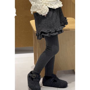 现货韩版童装秋冬新款女童加厚小众木耳花边短裤洋气百搭夹棉裤子