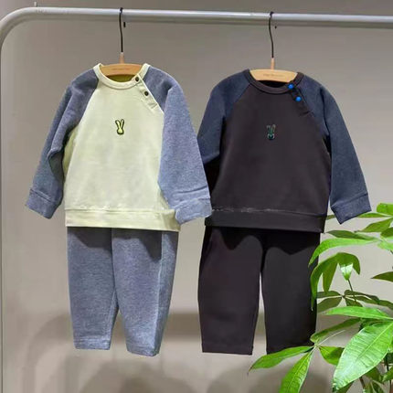 童装定制春秋新款男女童小众设计感拼接撞色卫衣宽松休闲百搭上衣