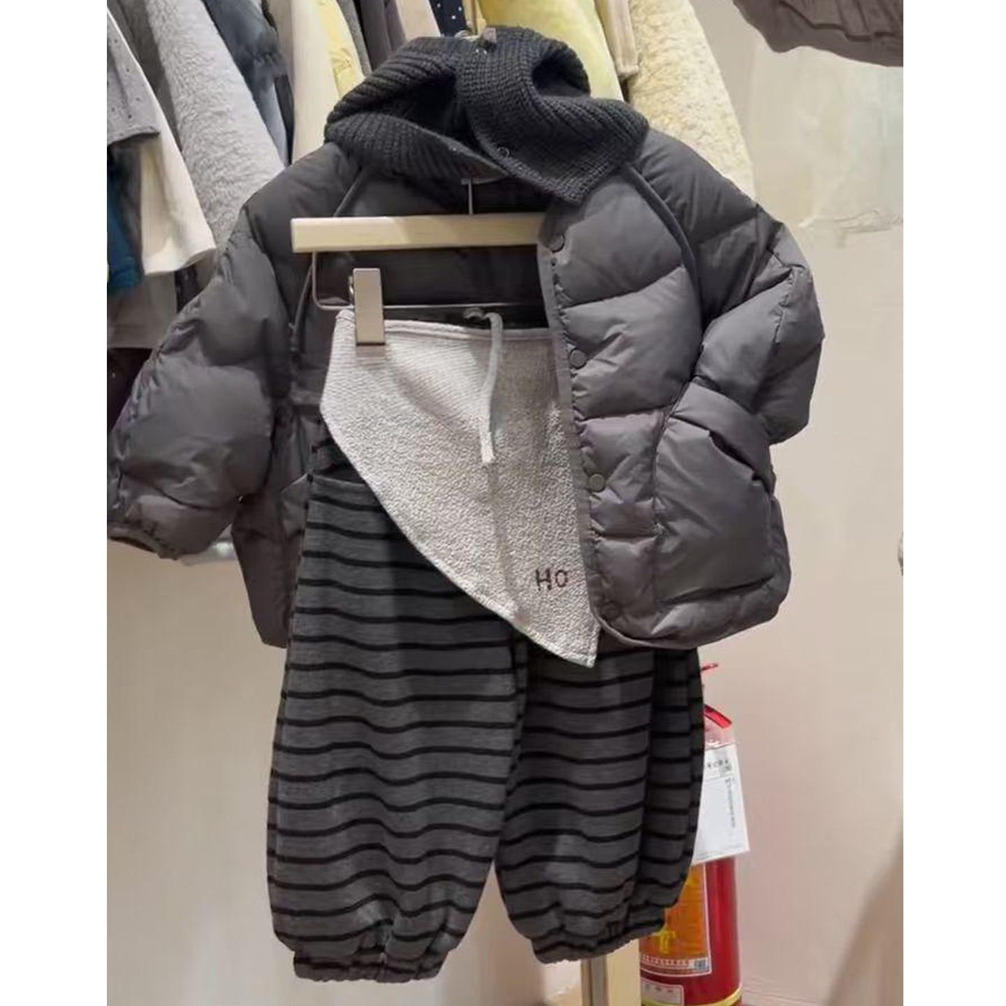 冬男女棉服经典加绒条纹裤套装潮