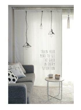 北欧风ins白色棉麻窗帘吊灯电灯泡现代简约字母客厅卧室餐厅窗帘