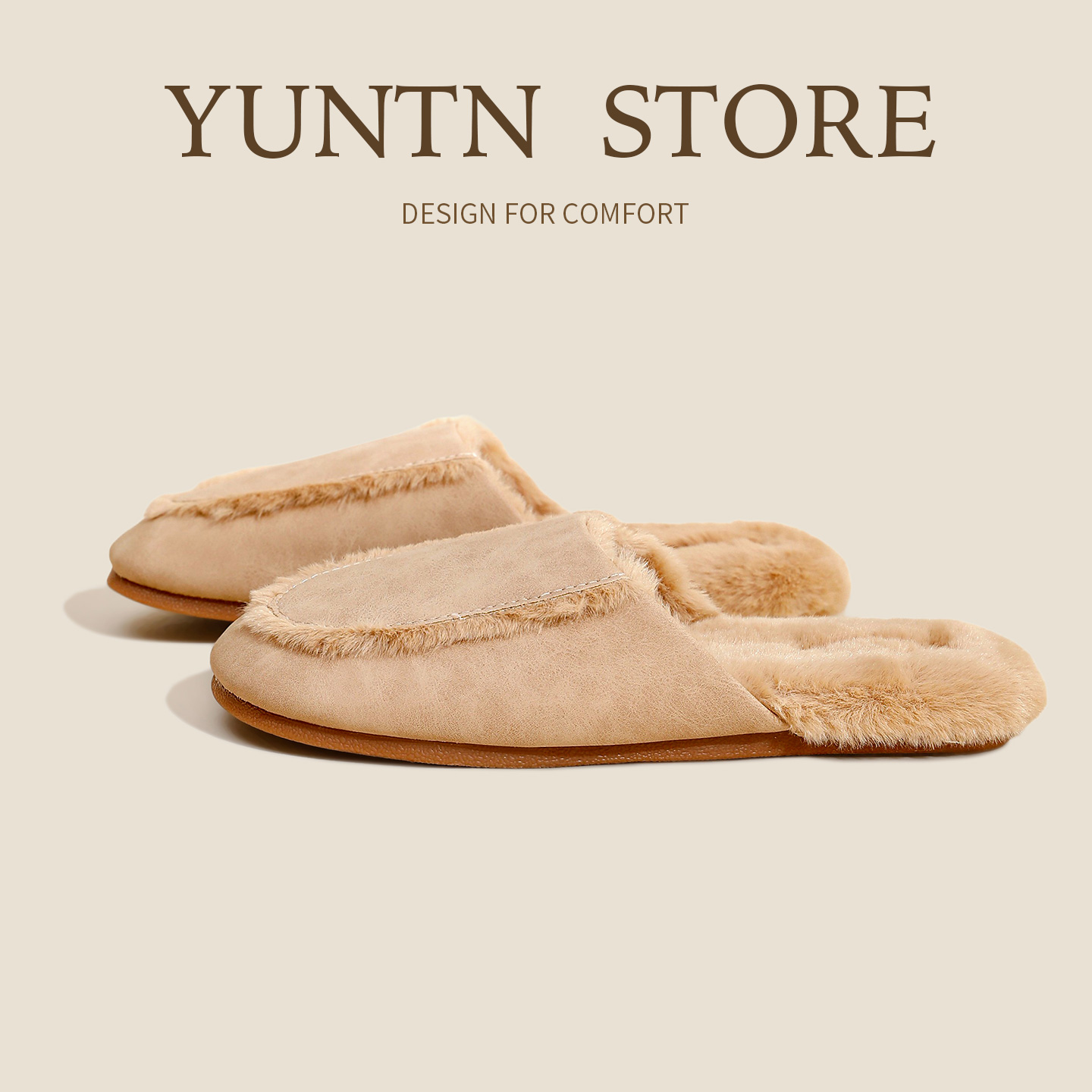 秋冬绒感肌理高级感简约情侣毛毛皮棉拖鞋女室内防滑牛筋底居家男