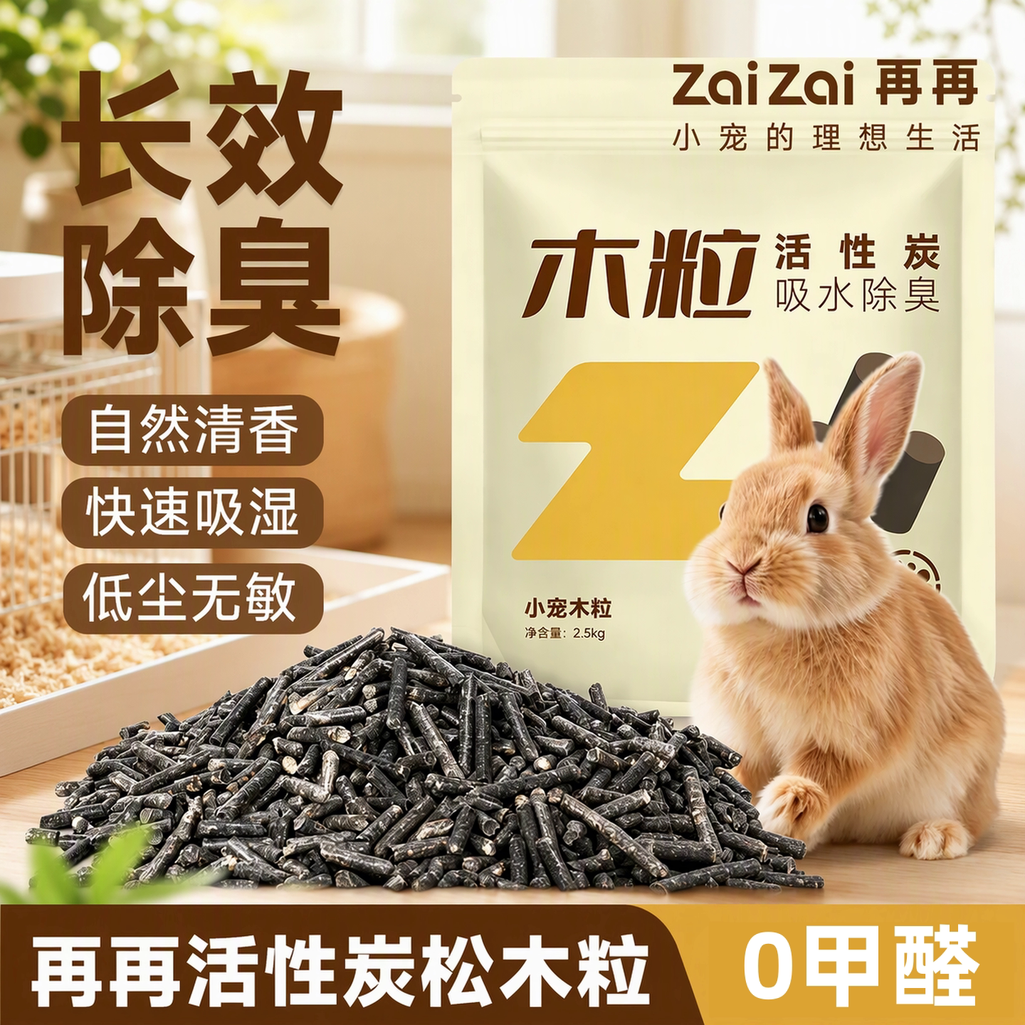 再再兔子除臭木粒垫料粪便清理兔砂吸水豚鼠厕所宠物防臭专用兔砂