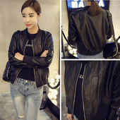 机车薄款 新款 修身 pu皮小外套韩版 皮夹克棒球服 皮衣女黑色春秋季