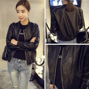 机车薄款 新款 修身 pu皮小外套韩版 皮夹克棒球服 皮衣女黑色春秋季