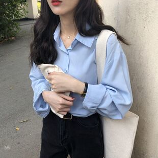宽松百搭垂感衬衣职业装 长袖 韩版 女春上衣新款 纯色衬衫