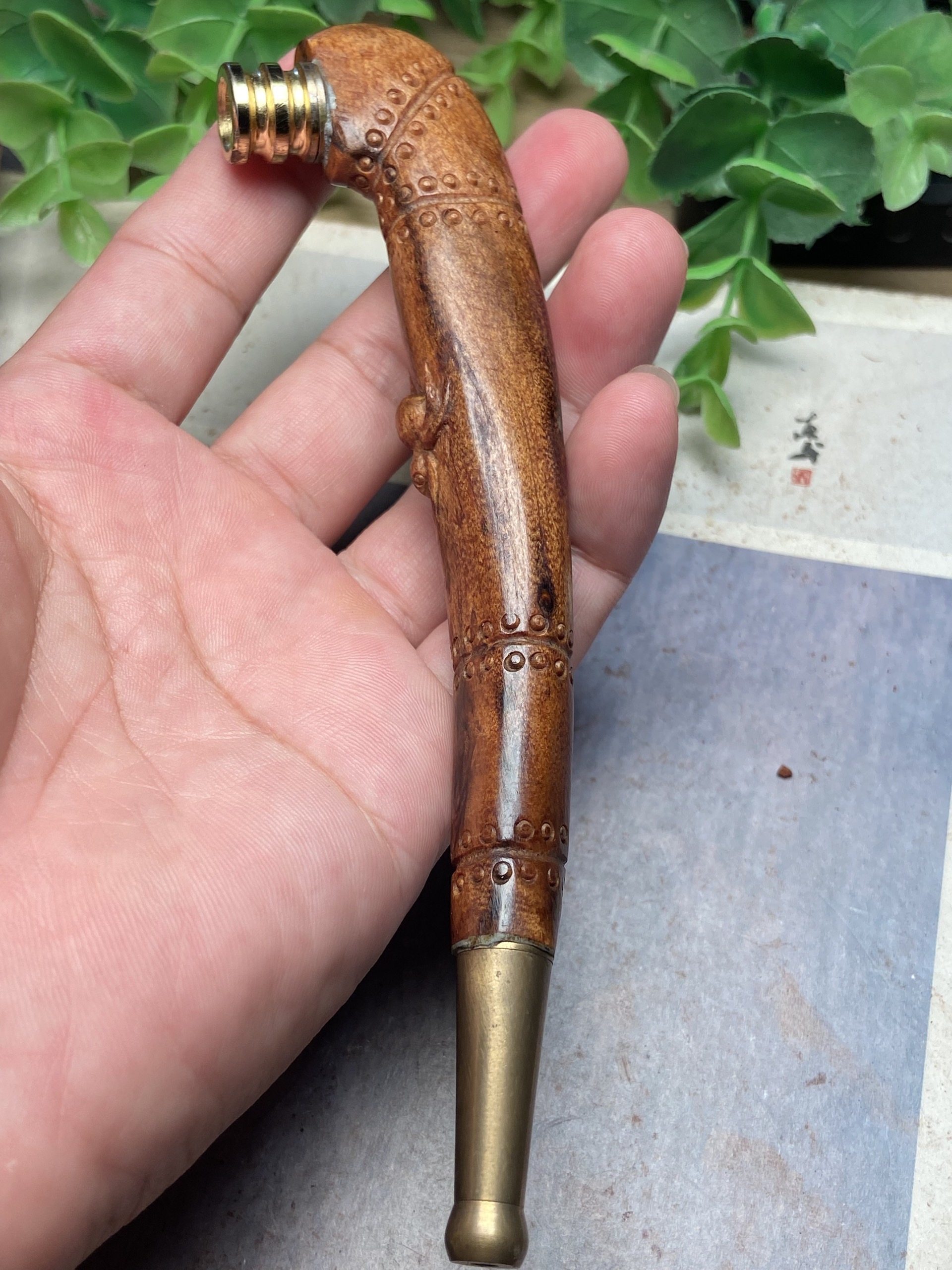 含元沉香高档红木贡木龙鳞纹手工雕刻烟斗烟嘴 老式高端男士过滤