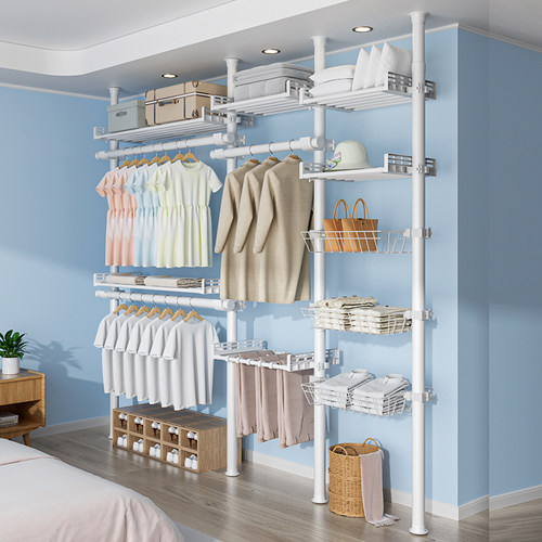 顶天立地置衣架加粗加厚衣帽间架子组装置物柜简易落地卧室挂衣杆