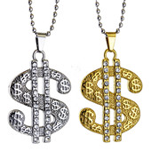 欧美时尚 毛衣链饰品 挂件长款 夸张满钻S美元 吊坠项链男潮嘻哈个性