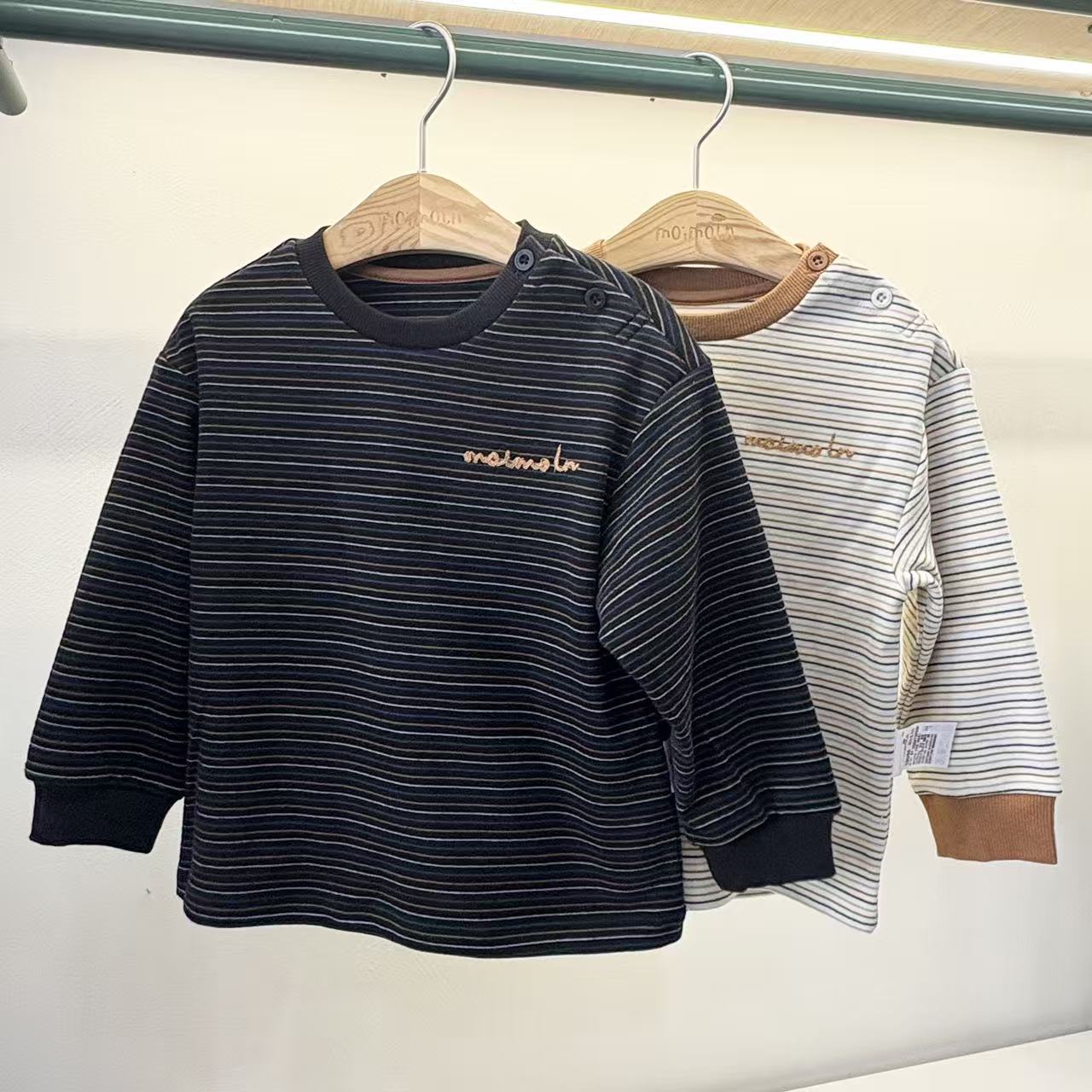 moimoln小云朵专柜正品25冬新款儿童条纹T恤舒适打底衫M254TSF03P