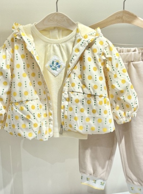 moimoln小云朵26春专柜正品女童连帽外套黄色碎花夹克M261JMB09P