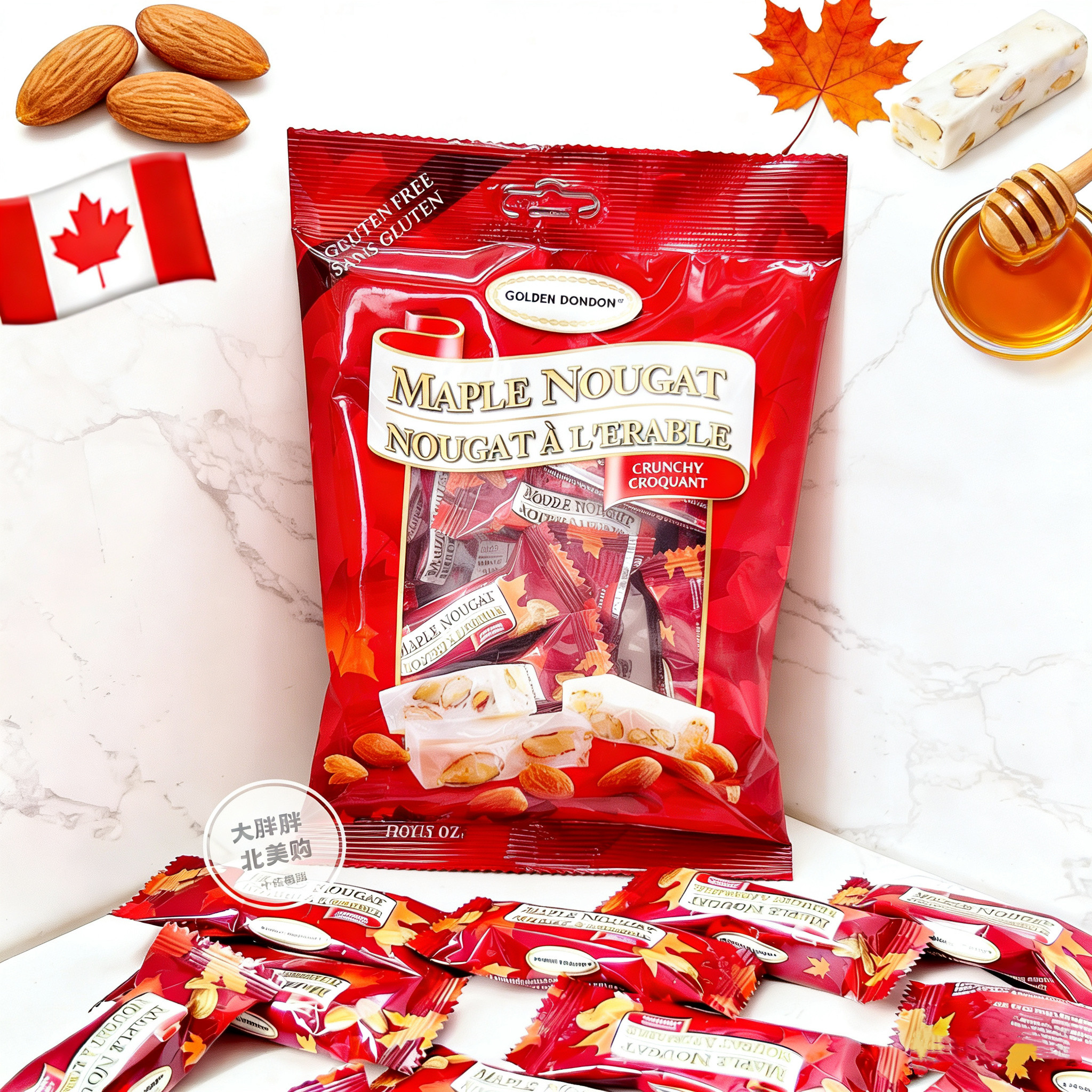 现货加拿大礼品特产GoldenBonBon枫糖杏仁牛轧糖回国送礼礼物喜糖