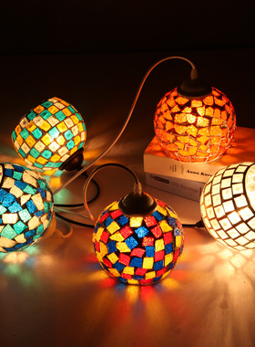 彩色吧台吊灯 创意地中海复古酒吧餐厅咖啡厅工程马赛克小吊灯