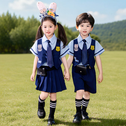 儿童夏季兔子警官cos男女童学院风演出服疯狂动物城表演校服套装
