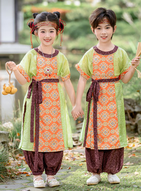 中国风儿童唐装夏季传统民族风表演服男女童泼水节六一节庆服饰