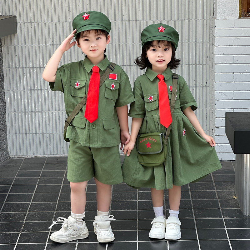 儿童夏季军装演出服男女童八路军舞蹈表演服幼儿园红星合唱服套装