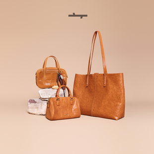 食草堂夏季浅咖系包包头层植鞣皮托特包波士顿包单肩斜跨包