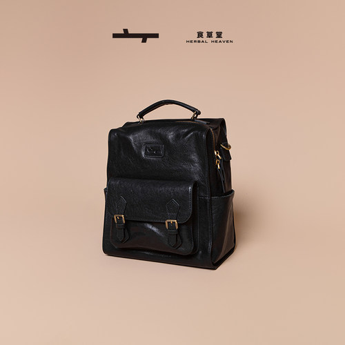 食草堂双肩包2025新款头层植鞣牛皮双肩背包轻便大容量旅行包乐途
